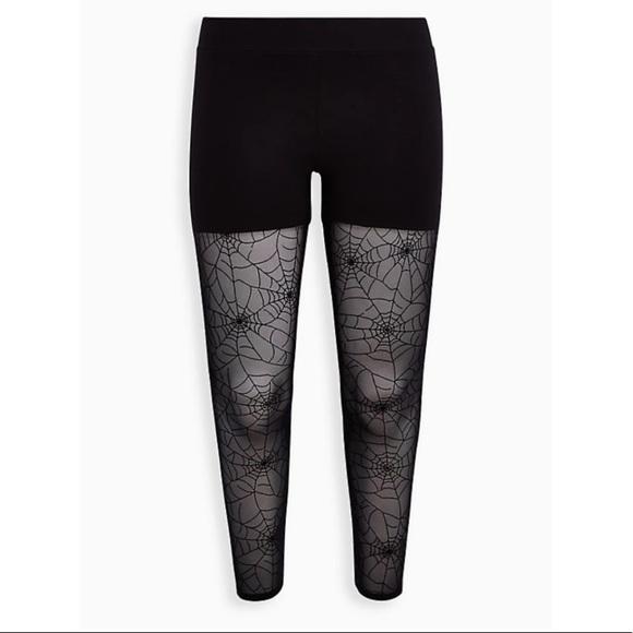 TORRID NWT PREMIUM LEGGING - FLOCKED MESH WEB BLACK - Halloween - Picture 1 of 7